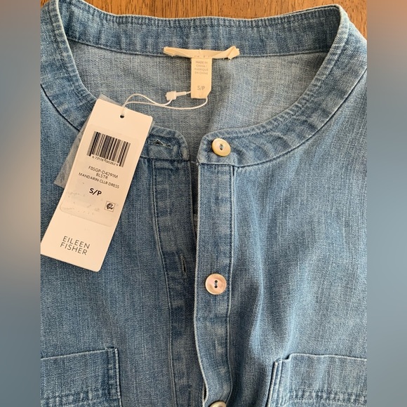 NWT Eileen Fisher Mandarin Collar Denim Tencel Dress SZ S - Picture 11 of 16